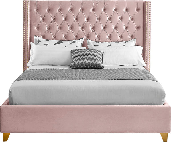 Barolo Velvet / Engineered Wood / Metal / Foam Contemporary Pink Velvet Full Bed - 66" W x 81" D x 56" H
