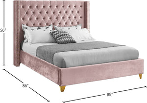 Barolo Velvet / Engineered Wood / Metal / Foam Contemporary Pink Velvet King Bed - 88" W x 86" D x 56" H
