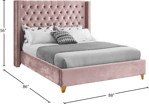 Barolo Velvet / Engineered Wood / Metal / Foam Contemporary Pink Velvet King Bed - 88" W x 86" D x 56" H
