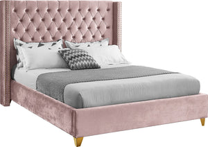 Barolo Velvet / Engineered Wood / Metal / Foam Contemporary Pink Velvet King Bed - 88" W x 86" D x 56" H