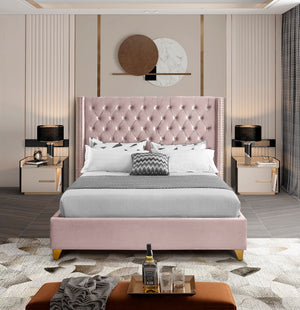 Barolo Velvet / Engineered Wood / Metal / Foam Contemporary Pink Velvet King Bed - 88" W x 86" D x 56" H