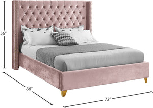 Barolo Velvet / Engineered Wood / Metal / Foam Contemporary Pink Velvet Queen Bed - 72" W x 86" D x 56" H