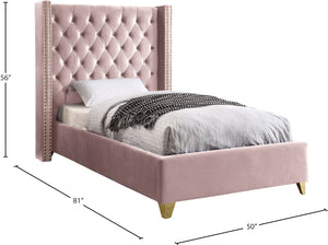 Barolo Velvet / Engineered Wood / Metal / Foam Contemporary Pink Velvet Twin Bed - 50" W x 81" D x 56" H