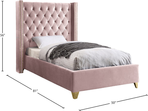 Barolo Velvet / Engineered Wood / Metal / Foam Contemporary Pink Velvet Twin Bed - 50" W x 81" D x 56" H