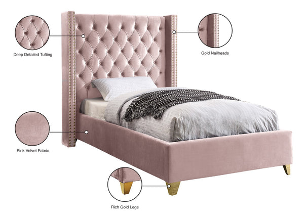 Barolo Velvet / Engineered Wood / Metal / Foam Contemporary Pink Velvet Twin Bed - 50" W x 81" D x 56" H