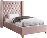 Barolo Velvet / Engineered Wood / Metal / Foam Contemporary Pink Velvet Twin Bed - 50" W x 81" D x 56" H