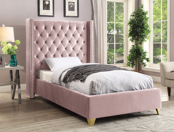 Barolo Velvet / Engineered Wood / Metal / Foam Contemporary Pink Velvet Twin Bed - 50" W x 81" D x 56" H
