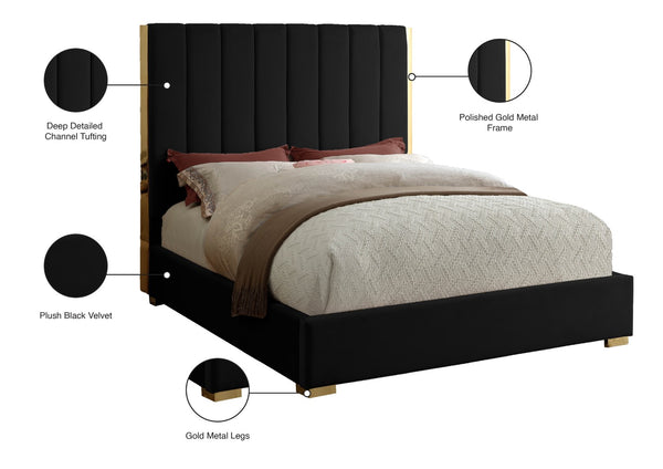 Becca Velvet / Engineered Wood / Metal / Foam Contemporary Black Velvet Full Bed - 63.5" W x 81" D x 61.5" H