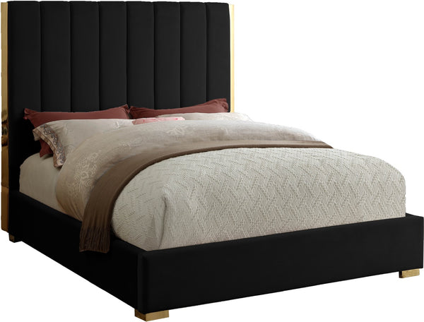 Becca Velvet / Engineered Wood / Metal / Foam Contemporary Black Velvet Queen Bed - 69" W x 86" D x 61.5" H