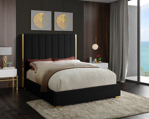 Becca Velvet / Engineered Wood / Metal / Foam Contemporary Black Velvet Queen Bed - 69" W x 86" D x 61.5" H