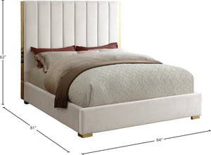 Becca Velvet / Engineered Wood / Metal / Foam Contemporary Cream Velvet Full Bed - 63.5" W x 81" D x 61.5" H