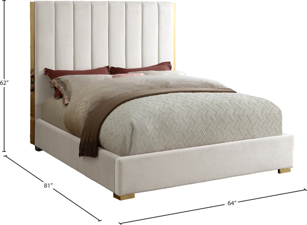 Becca Velvet / Engineered Wood / Metal / Foam Contemporary Cream Velvet Full Bed - 63.5" W x 81" D x 61.5" H