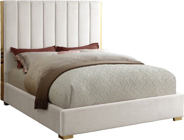 Becca Velvet / Engineered Wood / Metal / Foam Contemporary Cream Velvet Full Bed - 63.5" W x 81" D x 61.5" H