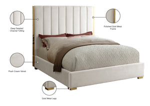 Becca Velvet / Engineered Wood / Metal / Foam Contemporary Cream Velvet King Bed - 85" W x 86" D x 61.5" H