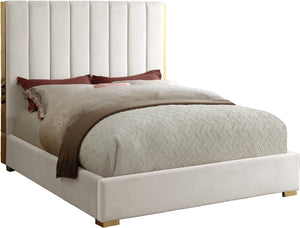 Becca Velvet / Engineered Wood / Metal / Foam Contemporary Cream Velvet King Bed - 85" W x 86" D x 61.5" H