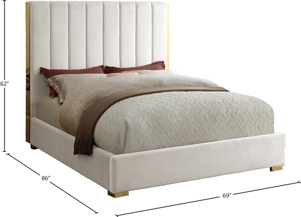 Becca Velvet / Engineered Wood / Metal / Foam Contemporary Cream Velvet Queen Bed - 69" W x 86" D x 61.5" H