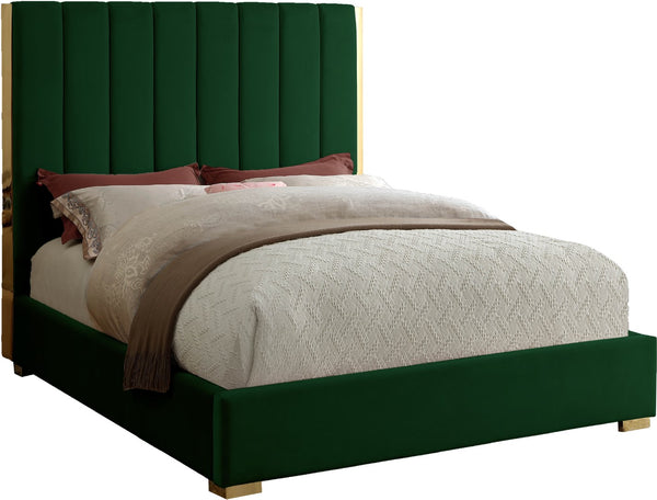 Becca Velvet / Engineered Wood / Metal / Foam Contemporary Green Velvet Queen Bed - 69" W x 86" D x 61.5" H