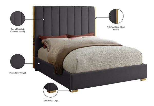 Becca Velvet / Engineered Wood / Metal / Foam Contemporary Grey Velvet Full Bed - 63.5" W x 81" D x 61.5" H