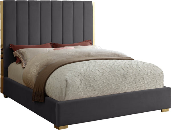 Becca Velvet / Engineered Wood / Metal / Foam Contemporary Grey Velvet King Bed - 85" W x 86" D x 61.5" H