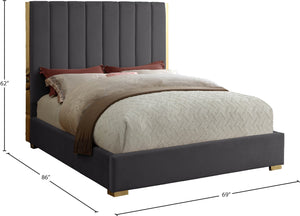 Becca Velvet / Engineered Wood / Metal / Foam Contemporary Grey Velvet Queen Bed - 69" W x 86" D x 61.5" H