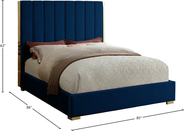 Becca Velvet / Engineered Wood / Metal / Foam Contemporary Navy Velvet King Bed - 85" W x 86" D x 61.5" H