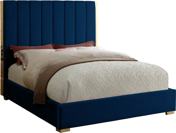 Becca Velvet / Engineered Wood / Metal / Foam Contemporary Navy Velvet King Bed - 85" W x 86" D x 61.5" H