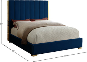 Becca Velvet / Engineered Wood / Metal / Foam Contemporary Navy Velvet Queen Bed - 69" W x 86" D x 61.5" H