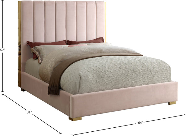 Becca Velvet / Engineered Wood / Metal / Foam Contemporary Pink Velvet Full Bed - 63.5" W x 81" D x 61.5" H