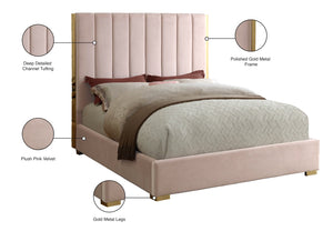 Becca Velvet / Engineered Wood / Metal / Foam Contemporary Pink Velvet Full Bed - 63.5" W x 81" D x 61.5" H