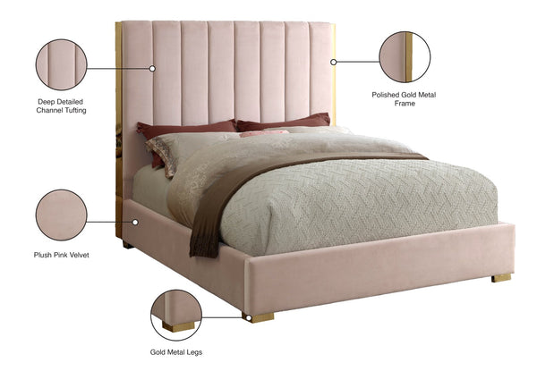 Becca Velvet / Engineered Wood / Metal / Foam Contemporary Pink Velvet Full Bed - 63.5" W x 81" D x 61.5" H