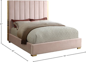 Becca Velvet / Engineered Wood / Metal / Foam Contemporary Pink Velvet Queen Bed - 69" W x 86" D x 61.5" H
