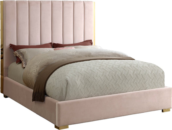 Becca Velvet / Engineered Wood / Metal / Foam Contemporary Pink Velvet Queen Bed - 69" W x 86" D x 61.5" H
