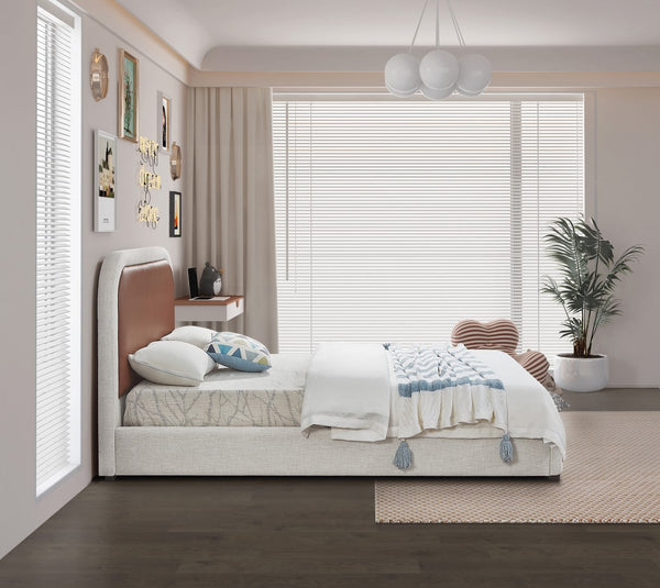 Blake Faux Leather / Linen Textured Fabric / Plywood / Foam Contemporary Brown Faux Leather Full Bed - 59.5" W x 81" D x 45" H