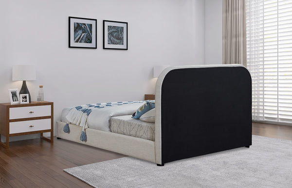 Blake Faux Leather / Linen Textured Fabric / Plywood / Foam Contemporary Brown Faux Leather King Bed - 81.5" W x 86" D x 45" H