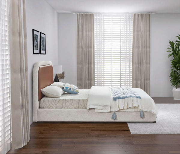 Blake Faux Leather / Linen Textured Fabric / Plywood / Foam Contemporary Brown Faux Leather Queen Bed - 65.5" W x 86" D x 45" H