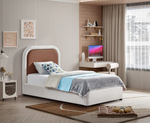 Blake Faux Leather / Linen Textured Fabric / Plywood / Foam Contemporary Brown Faux Leather Twin Bed - 44" W x 81" D x 45" H