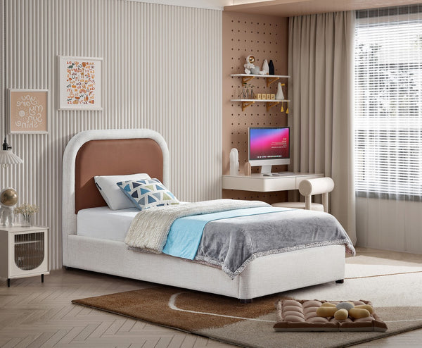 Blake Faux Leather / Linen Textured Fabric / Plywood / Foam Contemporary Brown Faux Leather Twin Bed - 44" W x 81" D x 45" H