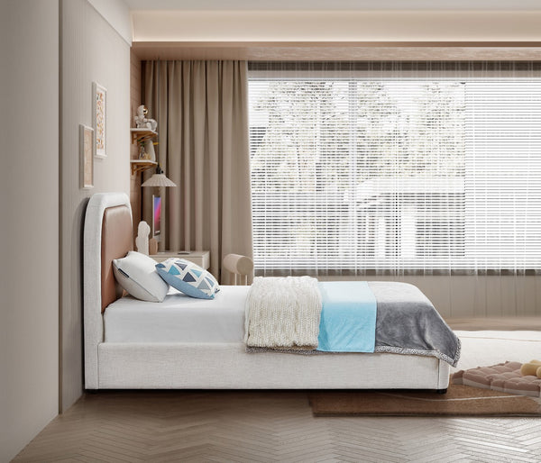 Blake Faux Leather / Linen Textured Fabric / Plywood / Foam Contemporary Brown Faux Leather Twin Bed - 44" W x 81" D x 45" H