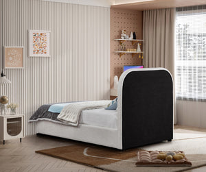 Blake Faux Leather / Linen Textured Fabric / Plywood / Foam Contemporary Brown Faux Leather Twin Bed - 44" W x 81" D x 45" H