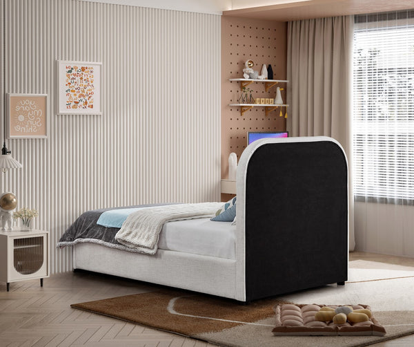 Blake Faux Leather / Linen Textured Fabric / Plywood / Foam Contemporary Brown Faux Leather Twin Bed - 44" W x 81" D x 45" H