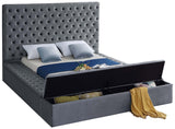 Bliss Velvet / Engineered Wood / Foam Contemporary Grey Velvet Queen Bed (3 Boxes) - 86" W x 98" D x 60.5" H