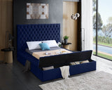 Bliss Velvet / Engineered Wood / Foam Contemporary Navy Velvet Full Bed (3 Boxes) - 75" W x 93.5" D x 60.5" H