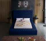 Bliss Velvet / Engineered Wood / Foam Contemporary Navy Velvet King Bed (3 Boxes) - 96" W x 98" D x 60.5" H
