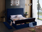 Bliss Velvet / Engineered Wood / Foam Contemporary Navy Velvet Queen Bed (3 Boxes) - 86" W x 98" D x 60.5" H