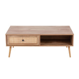 Bora Bora Contemporary Coffee Table in Natural Wood with Rattan Accents by LumiSource