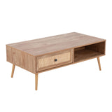 Bora Bora Contemporary Coffee Table in Natural Wood with Rattan Accents by LumiSource