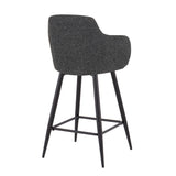 Boyne Industrial 26" Fixed-Height Counter Stool in Black Metal with Square Footrest and Dark Grey Noise Fabric by LumiSource - Set of 2