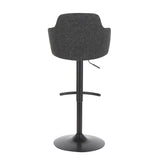 Boyne Industrial Adjustable Barstool with Swivel in Black Metal and Dark Grey Fabric by LumiSource - Set of 2