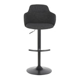 Boyne Industrial Upholstered Bar Stool in Black Metal and Dark Grey Fabric by LumiSource