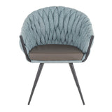 Braided Matisse Contemporary Chair in Black Metal with Grey Faux Leather and Blue Fabric by LumiSource